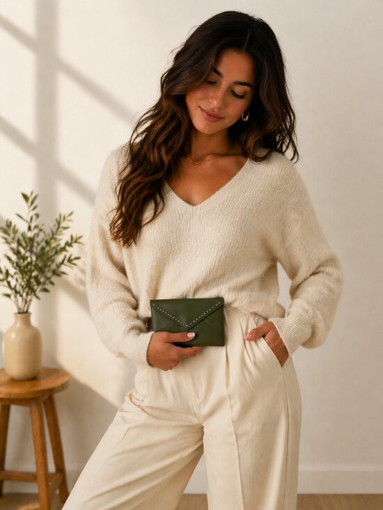 Levenger Accessories - 💚 Levenger Olive Green Leather Envelope Clutch 💚